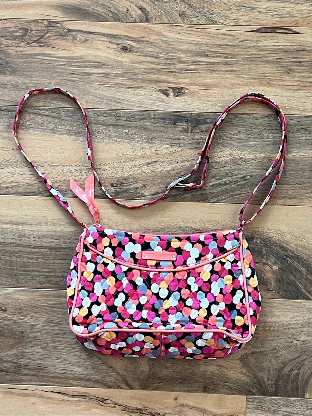 Vera Bradley Pixie Confetti Little Crossbody Bag Pink Black Quilted Purse
